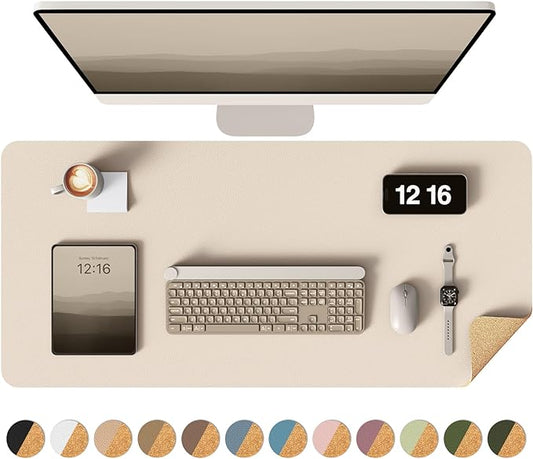 YSAGi Double-Sided Desk Pad, 35.4"x17" Leather Desk Mat, Eco Cork Desk Pad Protector,Large Mouse Pad,Waterproof Desk Blotter for Office/Home (Beige/Cork)
