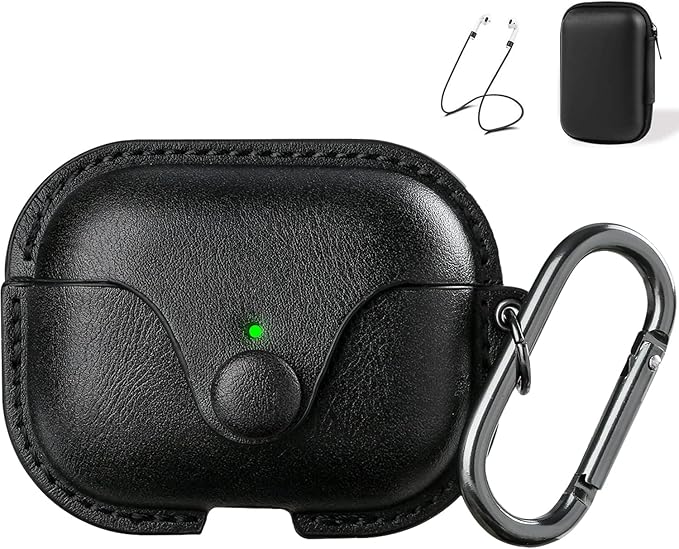 Maxjoy for AirPods Pro 2 Case Leather, Airpods Pro Leather Case Cover with Keychain Airpod Strap Compatible with Apple Airpod Pros 2nd Generation 2023 2022/AirPods Pros 2019 (Front LED Visible), Black