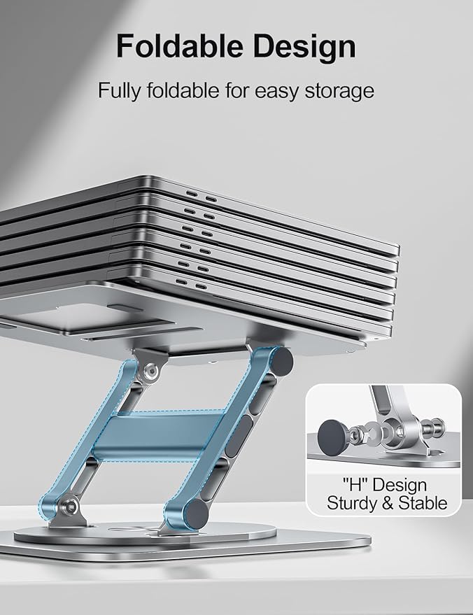 Laptop Stand for Desk, 360 Rotating Base Aluminum Computer Stand Ergonomic Laptop Riser Notebook Holder Fits up to 17-Inch Laptop, Silver