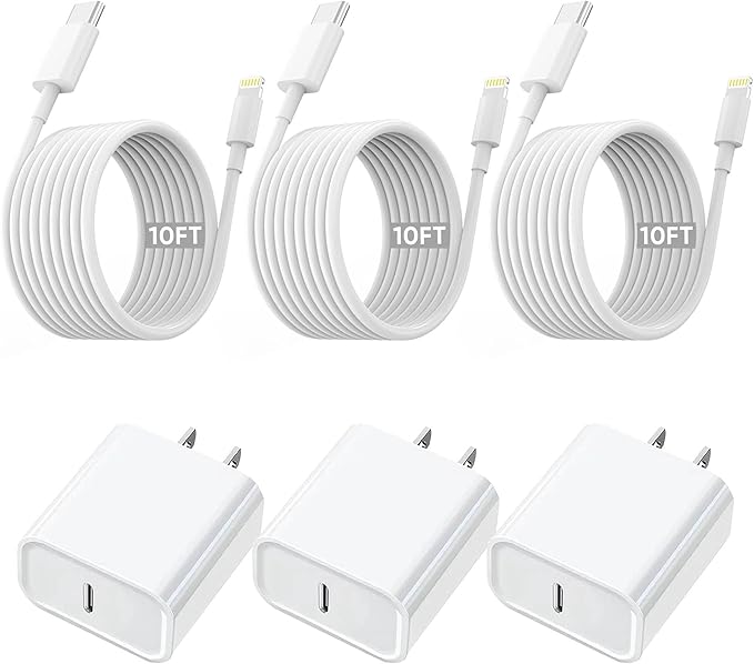 10FT iPhone Fast Charger,3Pack Extra Long[Apple MFi Certified]iPhone USB C Charger Fast Charging 10Foot USB C to Lightning Cable Cord Quick Adapter Block for iPhone14 13 12 11 Pro Max/Plus/Mini/X,iPad