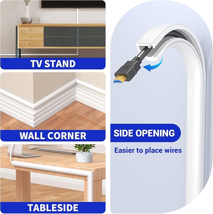 Flexible Cable Concealer for 78in Wall Mounted TV, Self-Adhesive Cord Hider - W0.59inxH0.39in, White