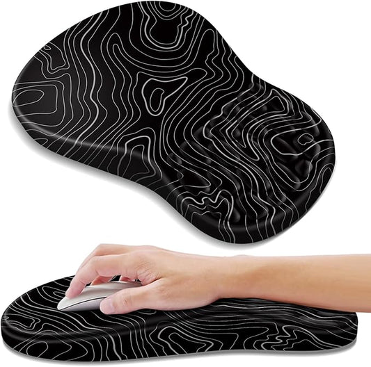 Ergonomic Mouse Pad with Wrist Rest Support, Mousepad with Comfortable Memory Foam Wrist Rest and Non-Slip PU Base for Pain Relief, Computer, Laptop, Office, Home (Topographic Map)