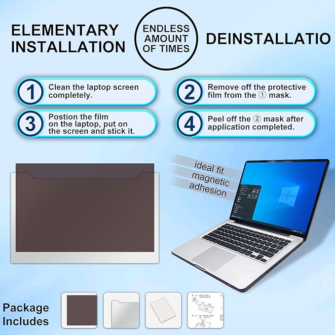 17" Laptop Privacy Screen Protector for Lenovo/HP/Acer/Dell (16:10 Aspect Ratio) Laptops, Anti-Glare Anti-Blue Light 17 Inch Privacy Screen Film Filter Bubble Free (with Metal Camera Cover)