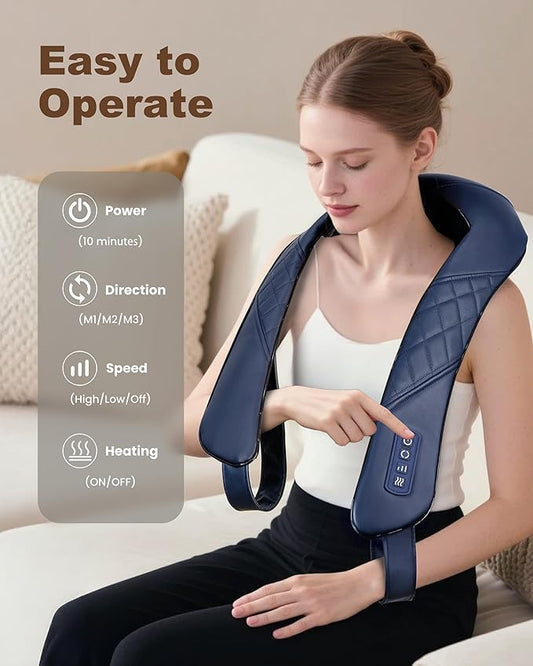 Cordless Neck Massager for Pain Relief Deep Tissue, Shiatsu Neck and Back Massager with Heat, Portable Kneading Shoulder Massager, Gifts for Men Women Dad Mom