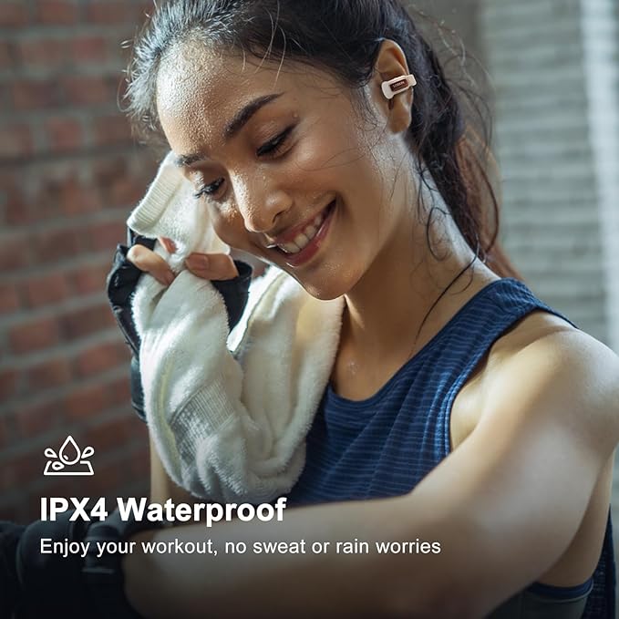 LOBKIN Open Ear Clip On Earbuds Wireless Bluetooth, Waterproof Clip On Headphones, Lightweight, Comfortable for Small Ears Women, Clip On Ear Buds with Mic, LED Display, Sports Running Workout White