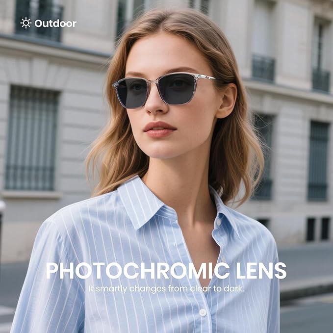 Cyxus Blue Light Blocking Glasses Photochromic Men Square Computer Gaming UV400 Protection 8208iT43