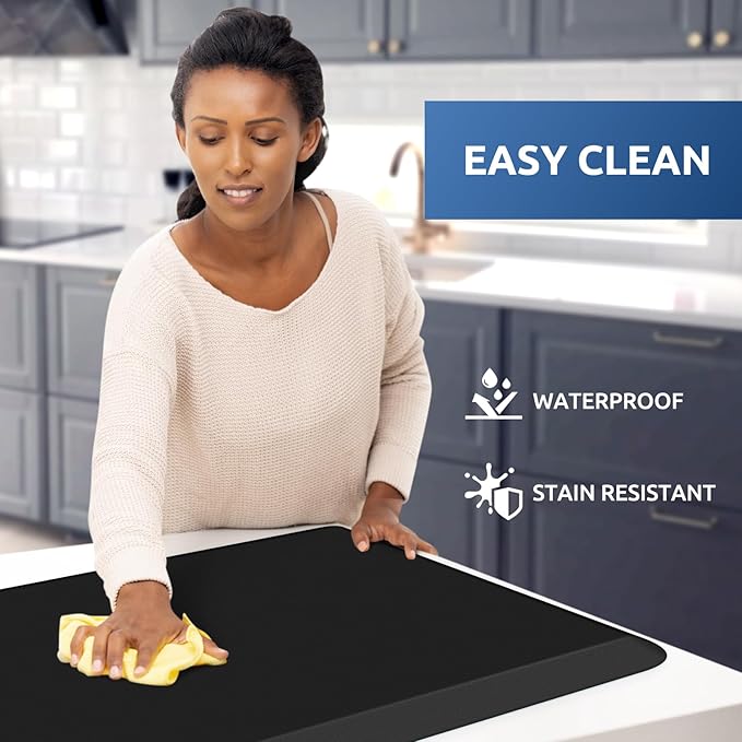 KitchenClouds Kitchen Mat Cushioned Anti Fatigue Rug 20"x39" Waterproof, Non Slip, Standing and Comfort Desk/Floor Mats for House Sink Office (Black,0.8inch)