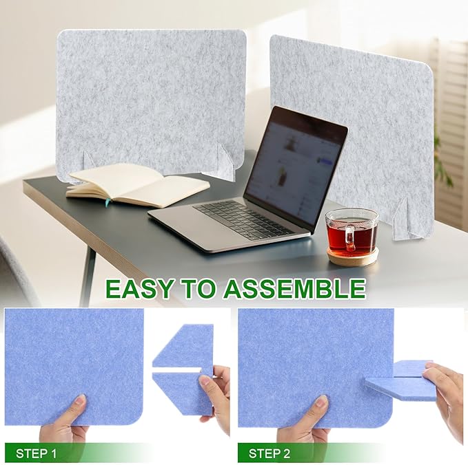 PATIKIL Desk Divider, 2 Set 24 x 24 Inch Acoustic Freestanding Desk Divider Desk Privacy Panel with 4 Pcs Support Feet for Library Office Workstation, Green