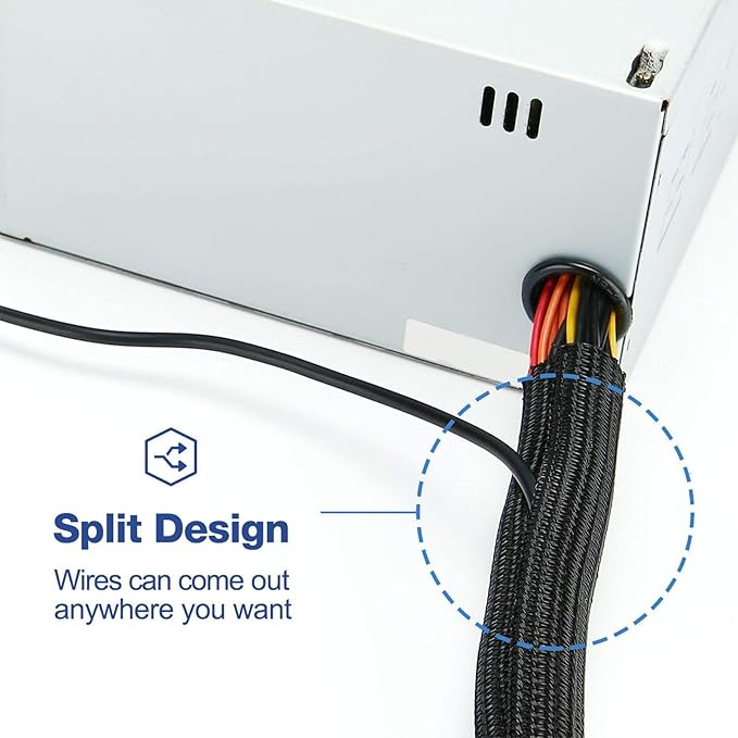 1/2" x 10ft Black/White Cable Sleeve - Protects Cords from Pets & Organizes Wires - Modern Style - Polyester Material - Flame Retardant - Easy to Use & Cut