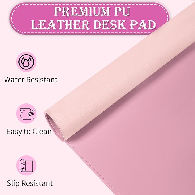 Non-Slip Desk Pad, 24" x 14" Large Mouse Pad, PU Leather Desk Mat with Suede, Laptop Desk Pad, Waterproof Keyboard Pad, Desk Blotter for Office/Home/Decor (Fairy Tale Pink)