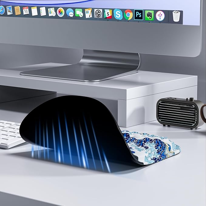 Mouse Pad with Wrist Rest, Ergonomic Mousepads with Wrist Support, Soft Lycra Fabric Memory Foam Office Desk Accessories for Comfort/Pain Relief/PC Gaming/Computer/Laptop (Black Kanagawa)