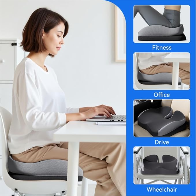 Seat Cushions for Office Chairs Wheelchair Cushion for Long Sitting Back Pain，Memory Foam Seat Car Computer Desk Chair Cushion，Coccyx Cushion for Tailbone Pain Relief Cushion Office Chair Butt Pillow