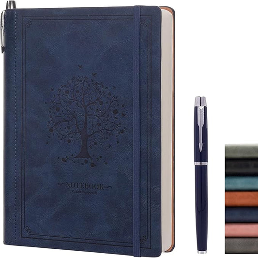 Lined Notebook Journal for Women Men 320 Pages A5 Hardcover Leather with Pen Holder College Ruled Journals for Work Note Taking Travel School Navy Blue