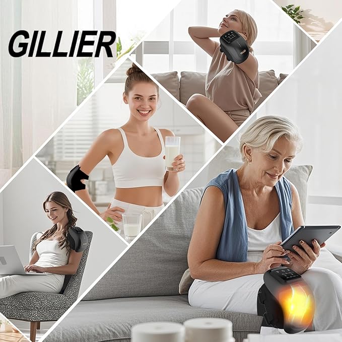 Knee Massager Smart with Heat, Red Light and Massage Therapy, 3 Vibration Modes and 3 Heating Levels, 2025 Updated Edition, LED Vitality Joints Knee Massager, Gifts for Grandma & Grandpa, Black