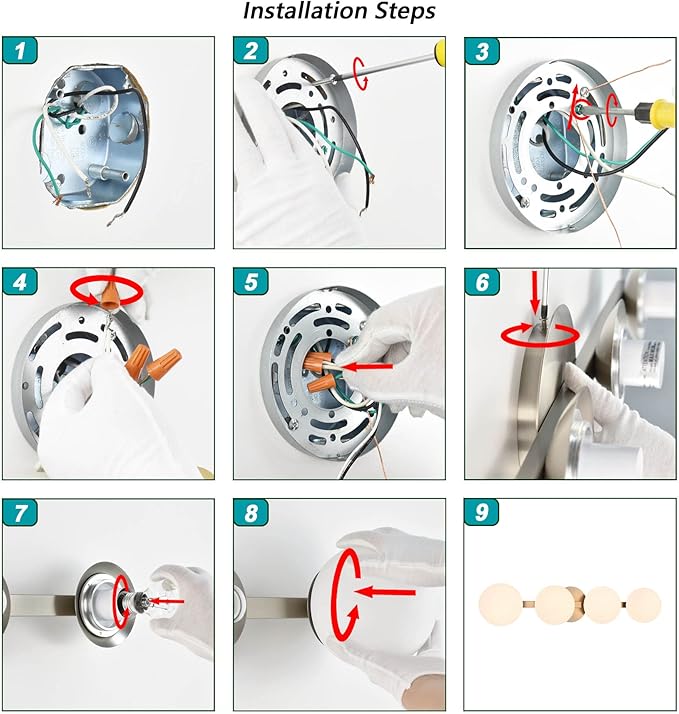 Bathroom Vanity Light Fixtures, Modern 4 Lights Globe Wall Sconce Lighting Brushed Nickel, Porch Wall Mount Light Fixture for Bathroom, Mirror Cabinets Hallway Stairs