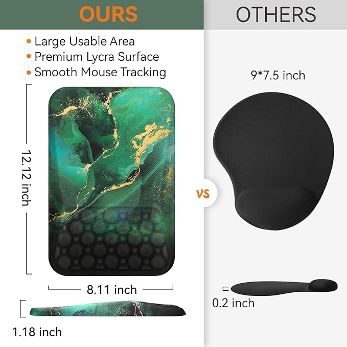 Ospelelf Mouse Pad with Wrist Rest Ergonomic Computer Comfortable Pain Relief Elevated Mousepad Wrist Support Green Gold