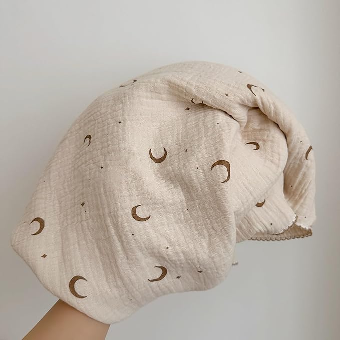 BuLuTu 100% Cotton Toddler Blankets Soft Breathable Crib Blanket for Infant Baby Girls Boys, Ultra Lightweight Muslin Baby Nursery Blankets,Moon Pattern,47"x51"