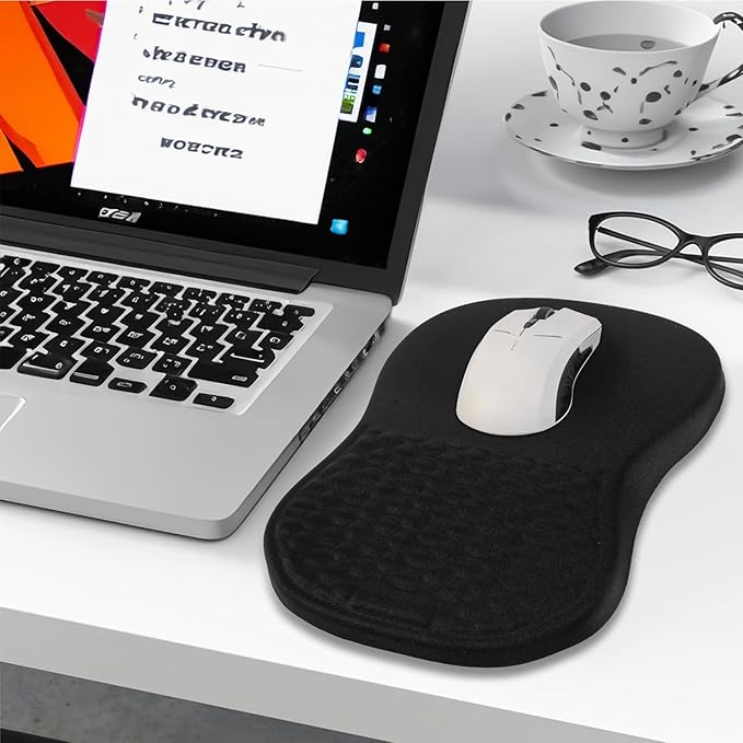 Ergonomic Mouse Pad Wrist Support and Keyboard Wrist Rest, Computer Carpal Tunnel Mouse Pads for Desk with Coaster Set, Memory Foam Mousepad with Non-Slip PU Base for Home Office (Black)