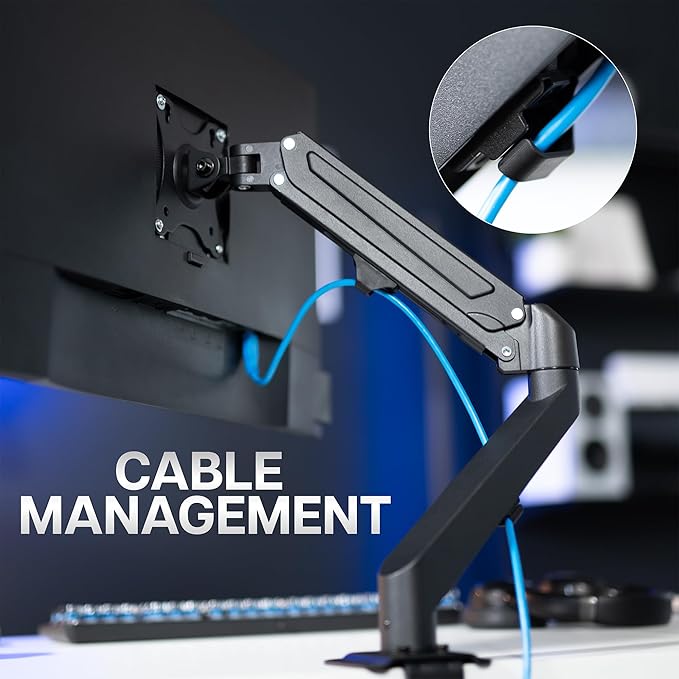 VIVO Articulating Single 17 to 27 inch Pneumatic Spring Arm Clamp-on Desk Mount Stand, Fits 1 Monitor Screen with Max VESA 100x100, Black, STAND-V101O