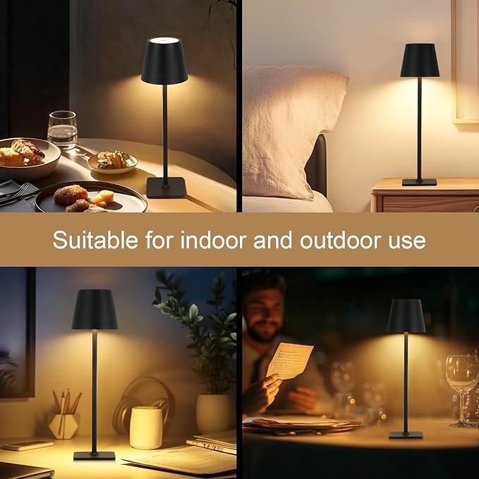 Cordless Table Lamp with Timer 2 Pack, Czgor Rechargeable 5200mAh Battery Operated Lamp with Remote, Adjustable Heights, 3-Color Stepless Dimming, Small LED Table Lamp for Bedroom Dining Office(Black)