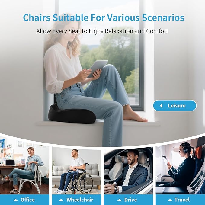 Orthopedic Memory Foam Seat Cushion - Donut Pillow for Tailbone Pain Relief, Sciatica, Hemorrhoids & Postpartum - Office Chair, Car & Home Cushion for Back & Coccyx Support (Black)