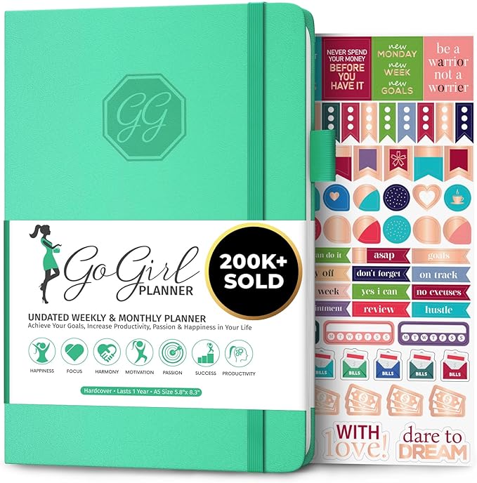 GoGirl Planner and Organizer for Women – A5 Size Weekly Planner, Goals Journal & Agenda to Improve Time Management, Productivity & Live Happier. Undated – Start Anytime, Lasts 1 Year – Emerald