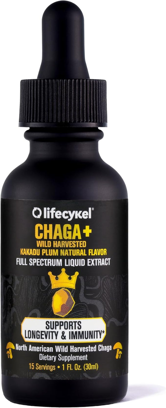 Life Cykel - Chaga Mushroom Extract with Kakadu Plum - Double Extracted Mushroom Tincture - Non-GMO Immune Support Supplement for Adults and Kids - 1 Fl Oz