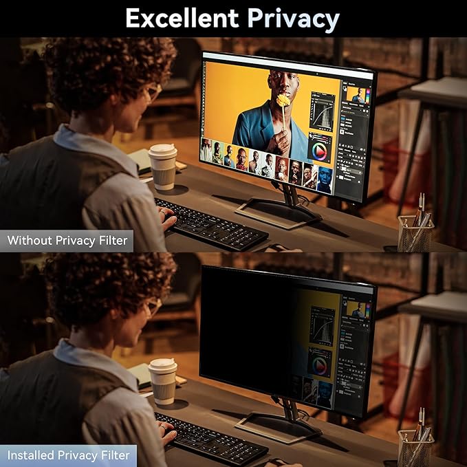 [2 Pack] Computer Privacy Screen 27 Inch for 16:9 Widescreen Monitor, Removable Eye Protection Anti Glare Blue Light Filter, Anti Scratch Computer Monitor Privacy Shield 27 in
