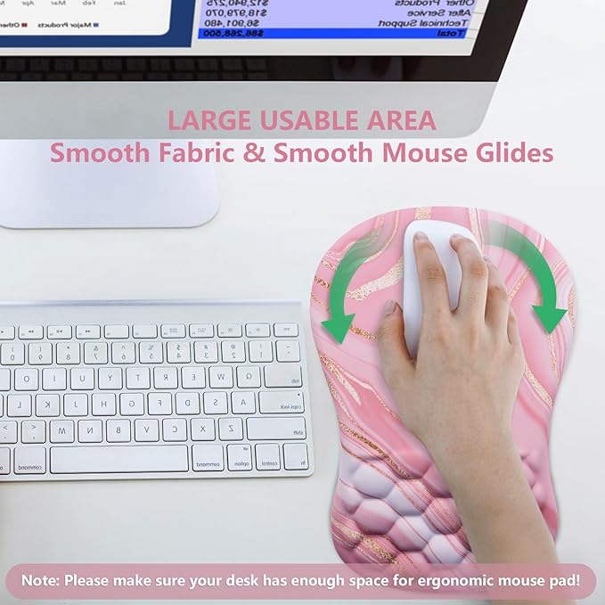 Mouse Pad Wrist Support, Ergonomic Mouse Pad with Wrist Rest, Comfortable Computer Mouse Pad for Laptop, Pain Relief Mousepad with Non-Slip PU Base Pink