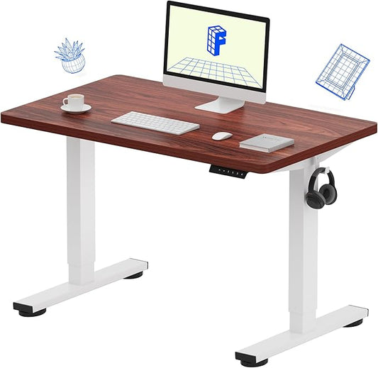 FLEXISPOT EN1 Electric Standing Desk, Sit Stand Desk Home Office Workstation, 42x24, Walnut Desktop + White Frame