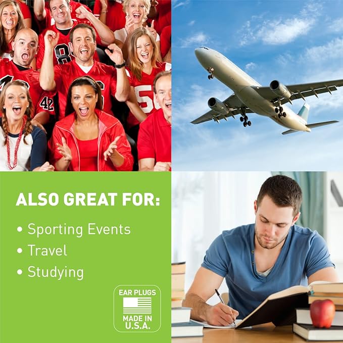 Flents Protechs Foam Ear Plugs, 10 Pair with Case for Sleeping, Snoring, Loud Noise, Traveling, Concerts, Construction, Studying, Work, Shooting, NRR 33, Purple, Disposable, Made in the USA