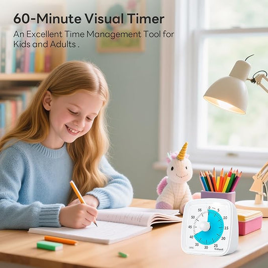 Yunbaoit Visual Timer with Night Light, 60-Minute Countdown Timer for Kids and Adults, Silent Classroom Timer, Time Management Tool for Home, School, or Work (Light White)