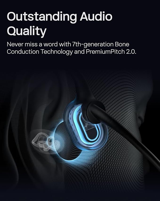 OpenComm2 2025 Upgrade - Open-Ear Bone Conduction Headphones, Wireless Bluetooth Headset with Noise Canceling Mic & Mute Button for Work Calls and Meetings, 16 Hour Talk Time for Mobile & PC - C120