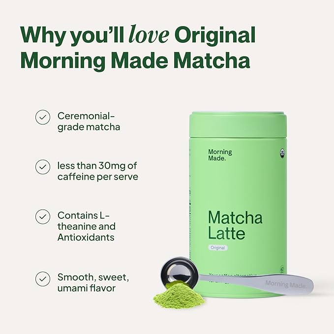 Morning Made Original Ceremonial Grade Matcha Powder | 8.46oz (240g) Resealable Tin | 60 Servings Premium Japanese Green Tea | Sweetened with Organic Sugar | Rich in Antioxidants & Energy Boosting