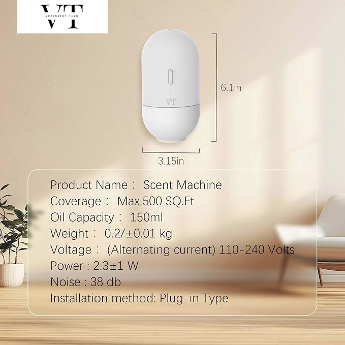 Essential Oils Diffuser Waterless Scent Diffuser, Smart APP Bluetooth Control,Wall Mounted, with Fragrance Oil, Cover Up to 500 SQ.FT for Room Home and Office, Quiet and Safe, White