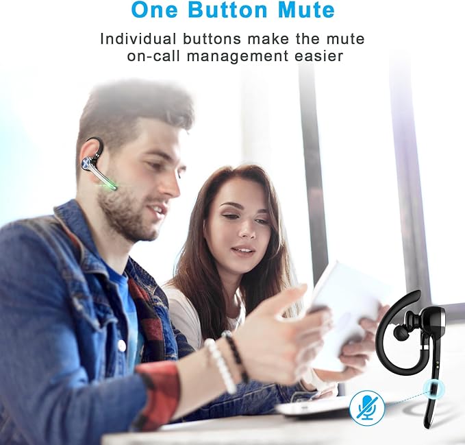 Bluetooth Headset, Wireless Bluetooth Earpiece with 500mAh Charging Case 72 Hours Talking Time Built-in Microphone for iOS Android Cell Phone, V5.1 Hand-Free Headphones for Trucker, Office