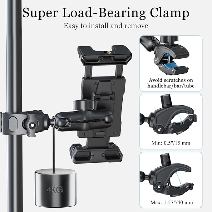 OHLPRO Tablet Mic Stand Holder for iPad Treadmill Handlebar Clamp, Mount for Spin Bike Microphone Peloton Stroller Bicycle, Fit 5-13” iPad Pro 12.9 Air Mini, Galaxy Tab, iPhone, Fire HD 10