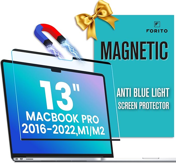 F FORITO Magnetic Anti Blue Light Screen Protector Compatible with MacBook Pro 13 inch (2016-2022, M1 M2), Bubble-Free Install, Removable & Reusable Anti Glare Matte Laptop Screen Shield