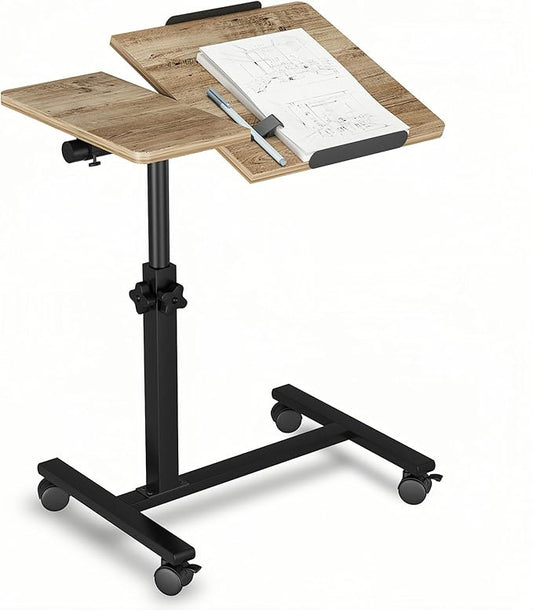 Overbed Table with Wheels Adjustable Height Beside Desk Rolling Hospital Over Bed Table Laptop Stand for Couch Tray Table Bed Sofa Side Table Computer Workstations-Coffee
