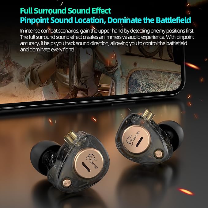 KZ Taurus in Ear Monitor IEM Earbuds, Dual 8mm Dynamic Drivers for Powerful Bass in Ear Headphones, Comfortable Fit iems for Gaming, 2-Pin Gold-Plated Wired Earbuds for Singers (Clear Black, with Mic)