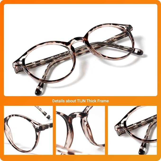 TIJN Blue Light Blocking Glasses Men Women Vintage Thick Round Rim Frame Eyeglasses