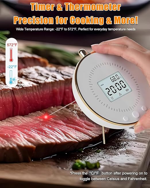 Digital Kitchen Timer with Infrared Thermometer, Large LED Display Magnetic Countdown Count-Up Timer for Classroom Cooking Baking Studying Teaching