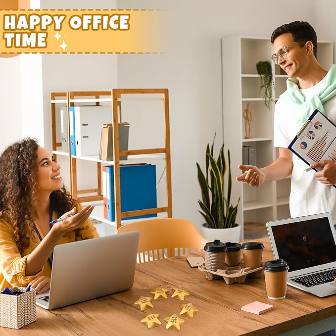 Deekin 36 Pieces Star Stress Balls Mini Foam Ball Stress Relief Toys for Teens and Adults Student Bag Fillers, Gold(Motivational,1.6 Inch)