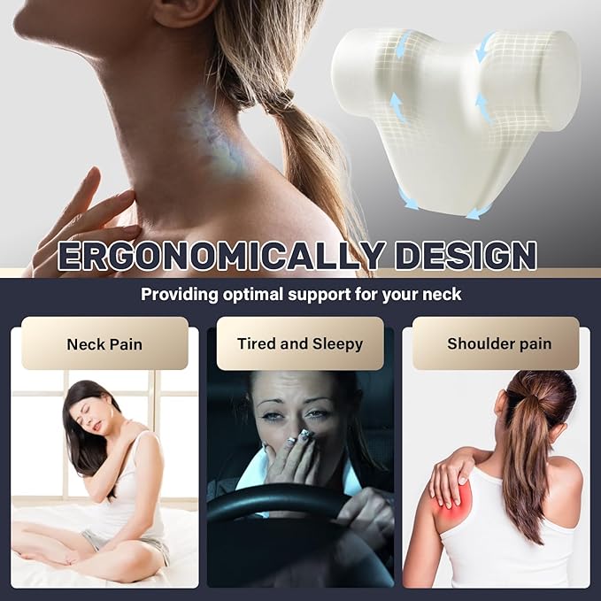 Coverado Car Headrest Pillow, Ergonomic Memory Foam Car Neck Pillow for Driving Seat with Adjustable Strap, Soft PU Leather Breathable Removable Cover Neck Support for Neck Pain Relief, BlackRed