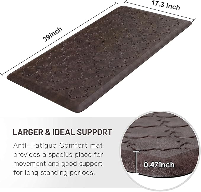 WISELIFE Kitchen Mat Cushioned Anti Fatigue Floor Mat,17.3"x39",Thick Non Slip Waterproof Kitchen Rugs and Mats,Heavy Duty PVC Foam Standing Mat for Kitchen,Floor,Home,Desk,Sink,Laundry,Brown
