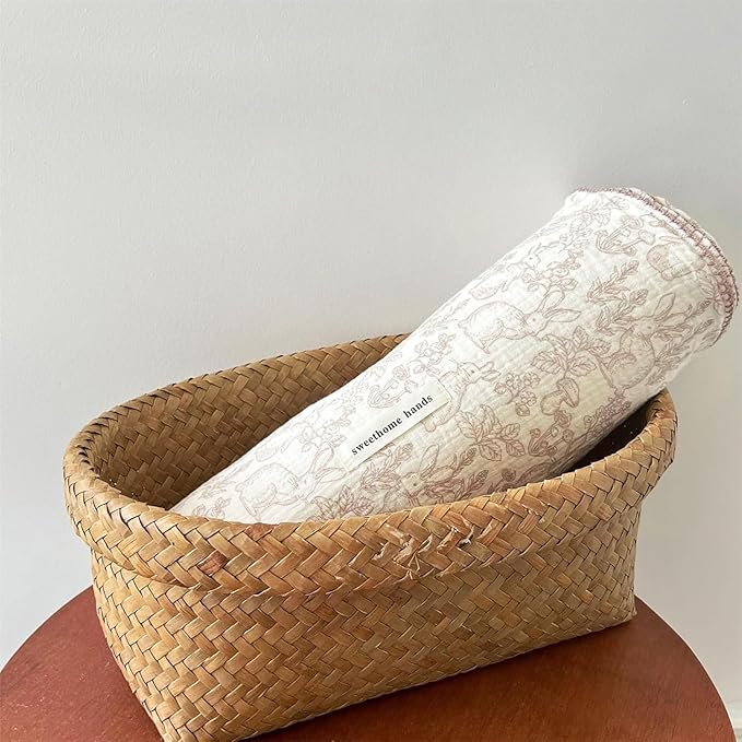 BuLuTu 4-Layer Large Baby Crib/Cradle Blanket Nursery Throw Blanket Reversible Cotton Muslin Kids Bed Blanket for Boys Girls,Breathable,Lightweight,Forest Rabbit Mushroom Pattern,47''x51''