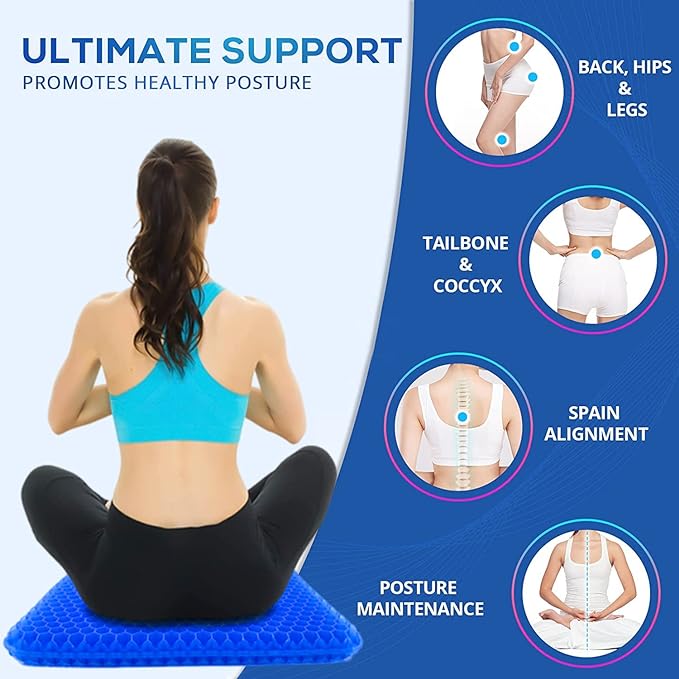 Gel Seat Cushion for Long Sitting Pressure Relief (Super Large & Thick) - Non-Slip Gel Chair Cushions for Back,Sciatica,Tailbone Pain Relief - Seat Cushion for Office Desk Chair,Car Seat,Wheelchair