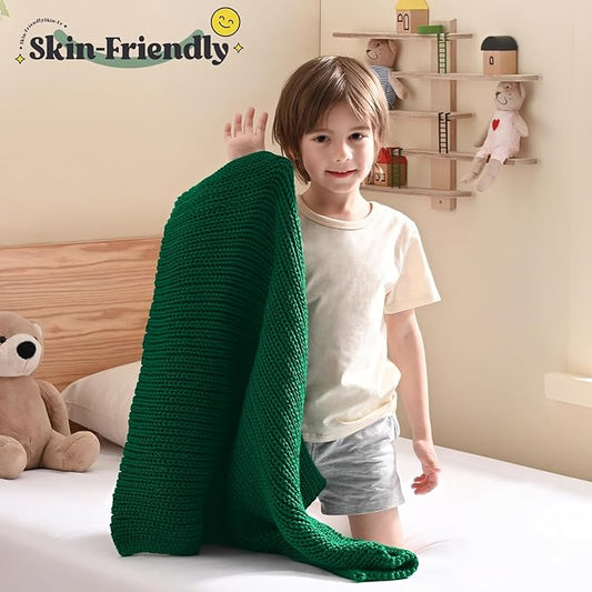 Guohaoi Knitted Weighted Lap Pad (Green 20"x30" 2lbs) No Beads Cooling Weighted Blanket Kids for Nap, Breathable Chunky Knit Blanket, Small Throw Blanket for Travel Indoor Outdoor