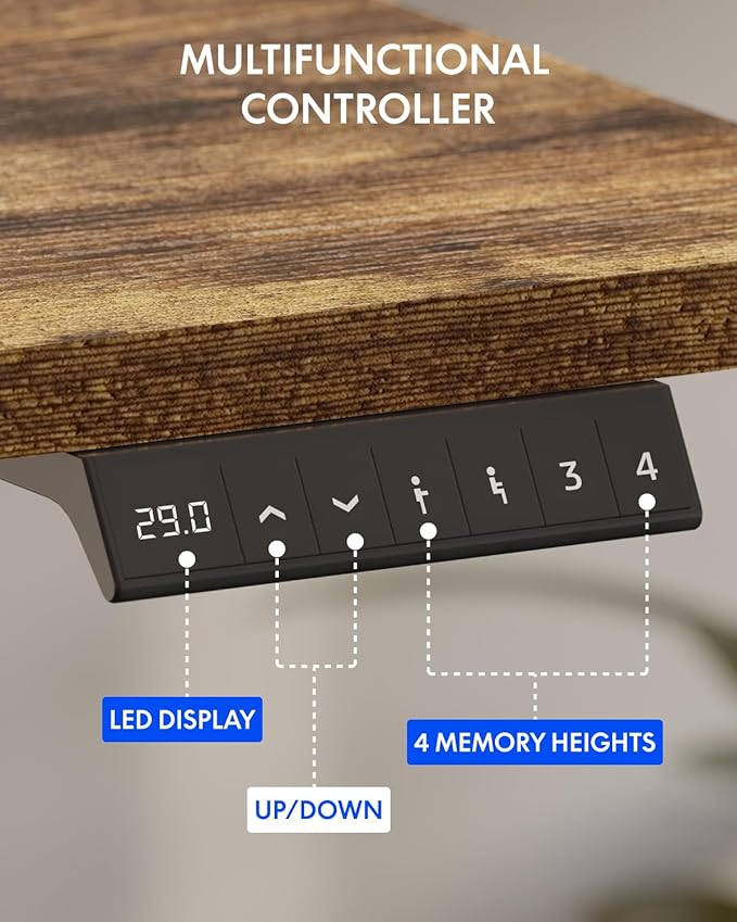 FLEXISPOT Standing Desk with Monitor Stand, 48 x 24 Inches One-Piece Electric Height Adjustable Computer Desk with Cup Holder, Home Office Desks (Black Frame+ Rustic Top)