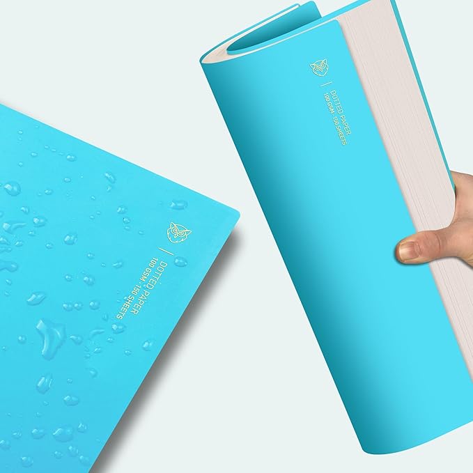 EMSHOI A4 Spiral Notebook Bullet Dotted journal, 11.2" X 8.27", 300 Pages/150 Sheets, 100gsm Dot Grid Paper, Waterproof Softcover, Twin-Wire Binding, for School Work Writing Note Taking-Blue